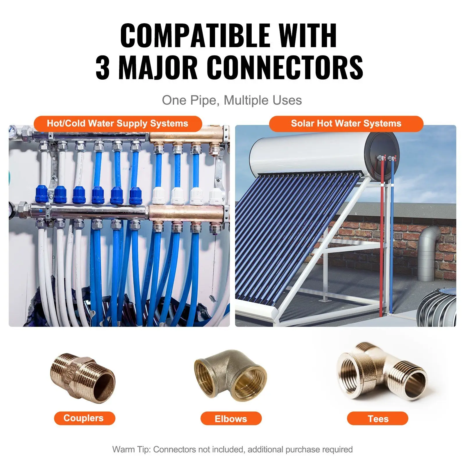 PEXパイプ 1/2インチ、2 x 100フィート 長さ PEX-Aフレキシブルパイプ 飲料水用、温水/冷水用PEX配管