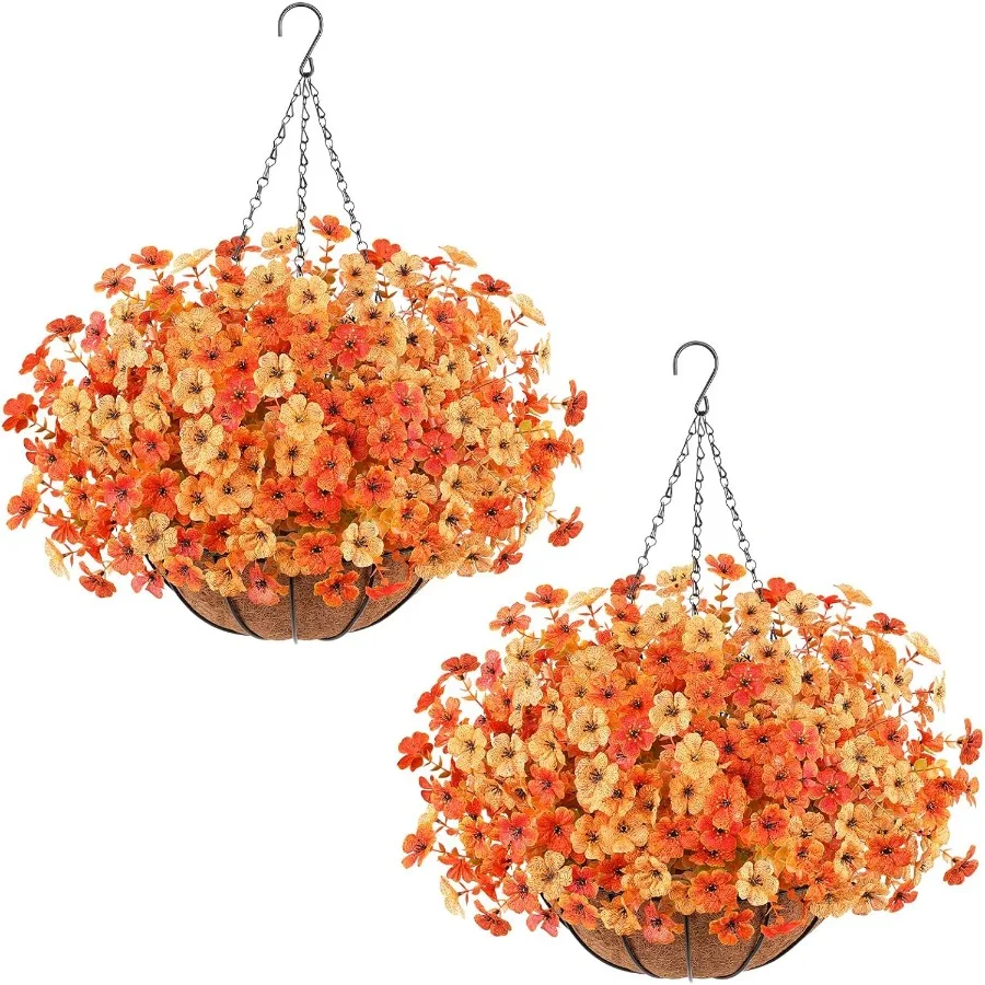 

Artificial Fall Flowers Hanging Plants in Basket for Autumn Outdoor Indoor Decor UV Resistant Hanging Baskets with Fake Flowers