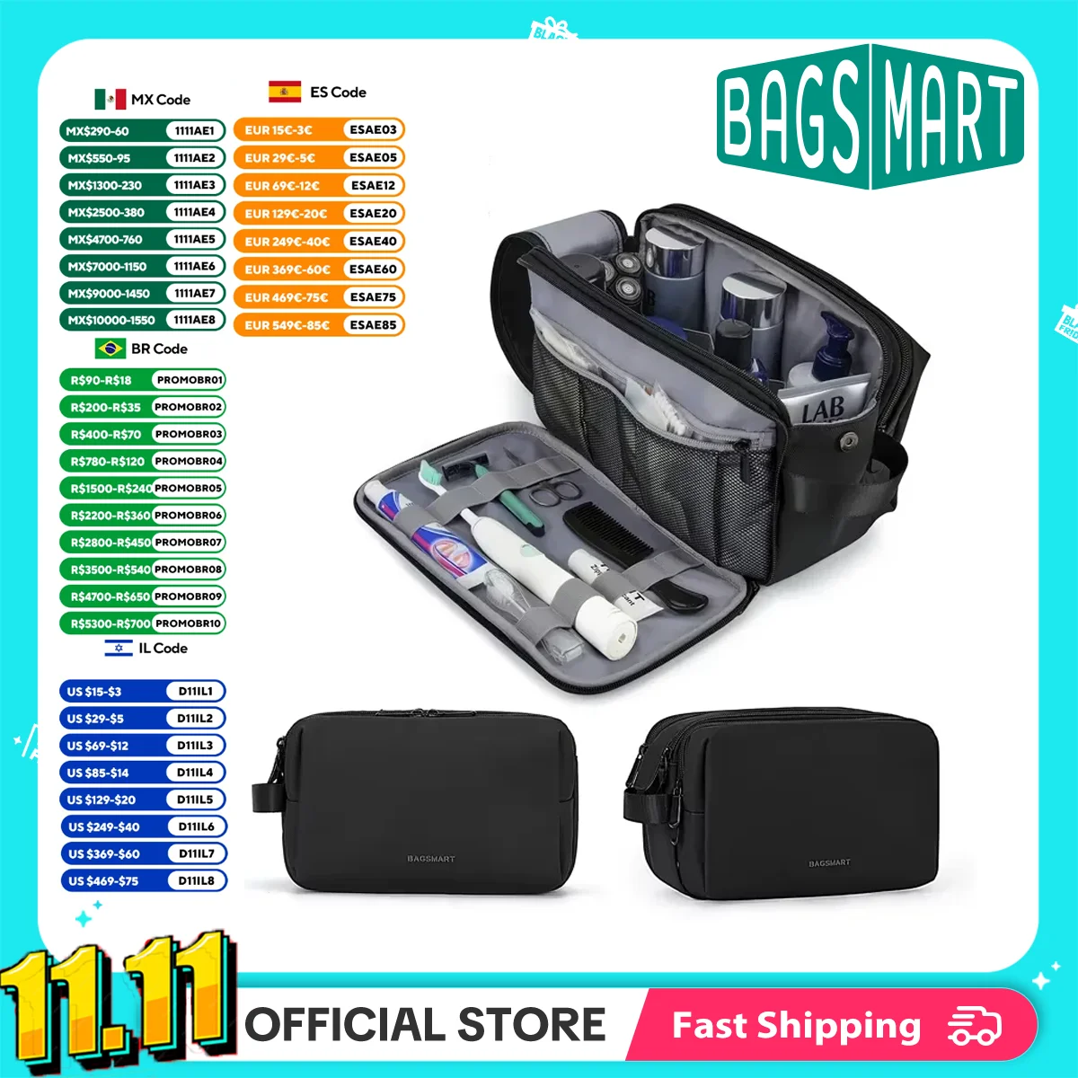 

BAGSMART Toiletry Bag Large Capacity Men's Cosmetic Bag Multifunction Waterproof Travel Essentials Women Makeup Organizer