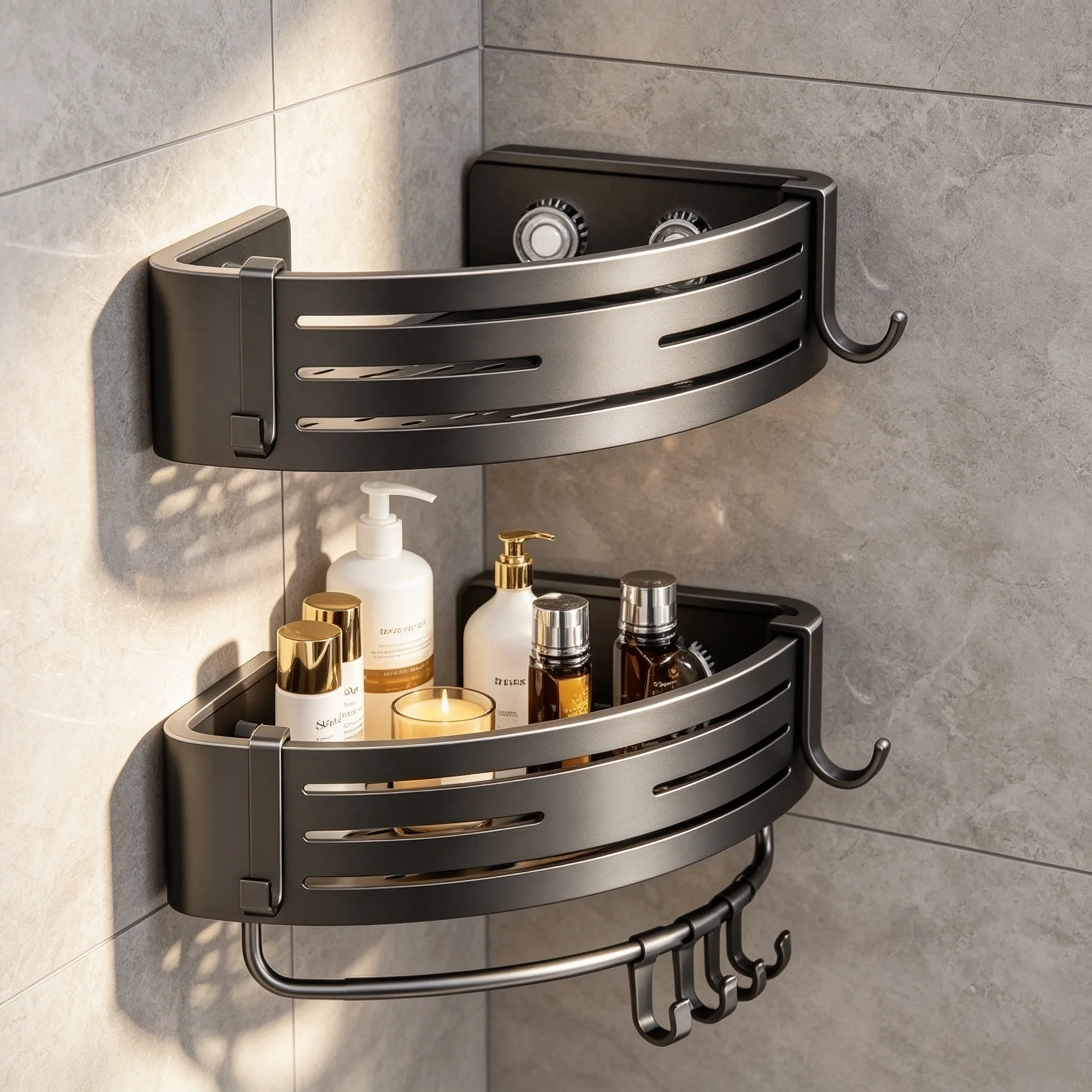 Stick-on Suction Cup No-Drill Bathroom Corner Shelf
