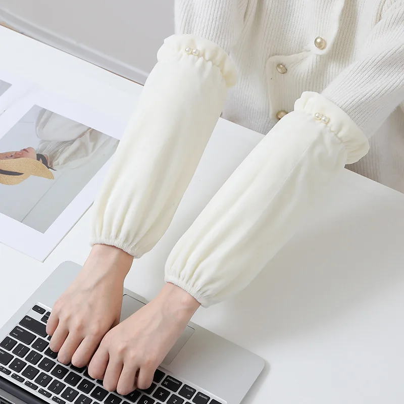 

Short solid-color fluffy pearl stain-resistant sleeve covers for down jackets, office and home use, anti-stain women's