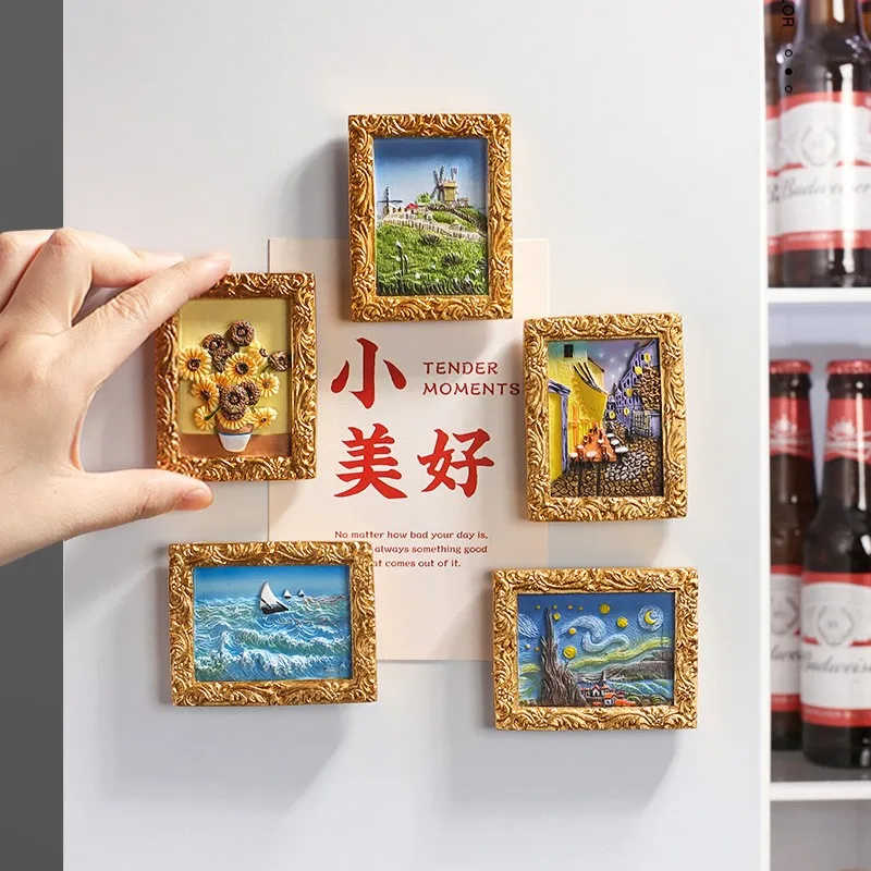 3D Vincent Van Gogh Painting Fridge Magnets Creative Fridgerator Door Decorations Pretty Artwork Stickers