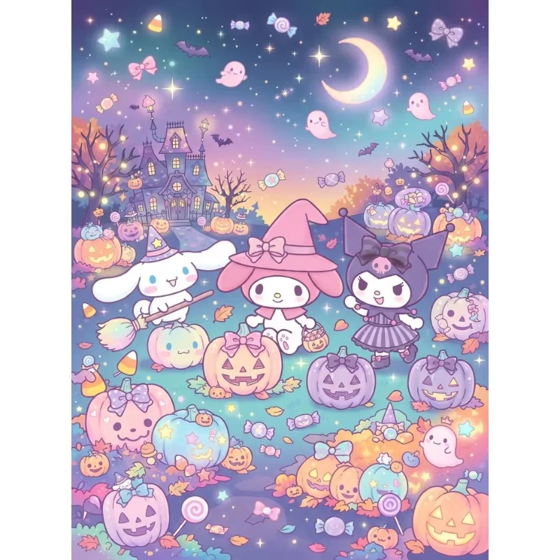 Sanrio Cute Halloween Jigsaw Puzzle, My Melody Kuromi Cinnamoroll Pumpkin Ghost Artwork For Home Wall Decoration & Gift