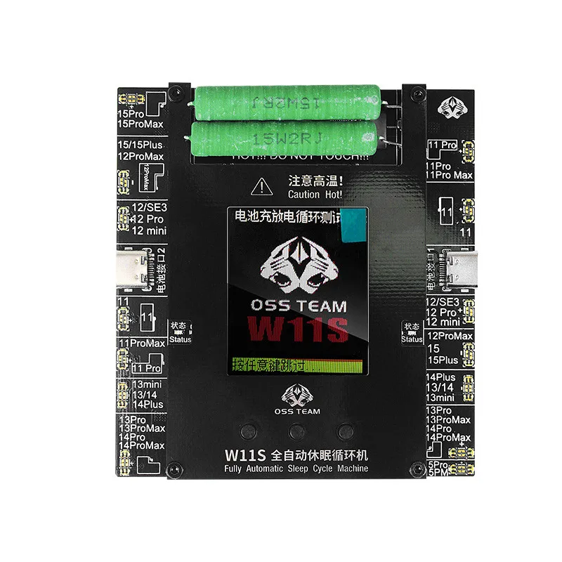 Oss w11s motor duplo bateria do telefone móvel ciclismo testador teste cíclico totalmente automático para IPhone11-15 bateria ferramenta de modificação de dados