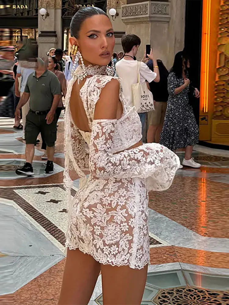 Conjunto de falda calada de encaje para mujer, Top corto con cinta y cuello cuadrado, minifalda dividida, traje femenino de verano 2025