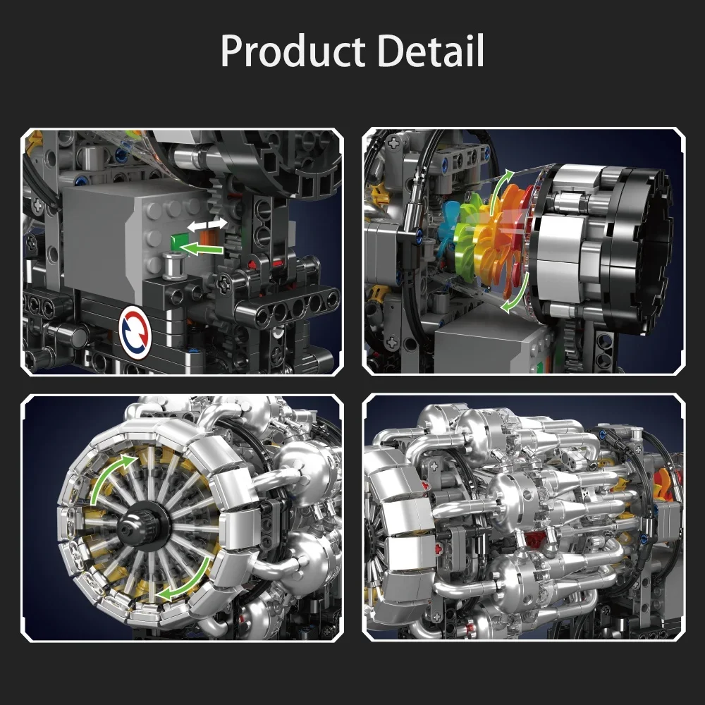Mould King 10216 bloques de modelo de motor turbojet-1214 Uds Kit de construcción DIY STEM regalo de Navidad para adolescentes y entusiastas de la aviación