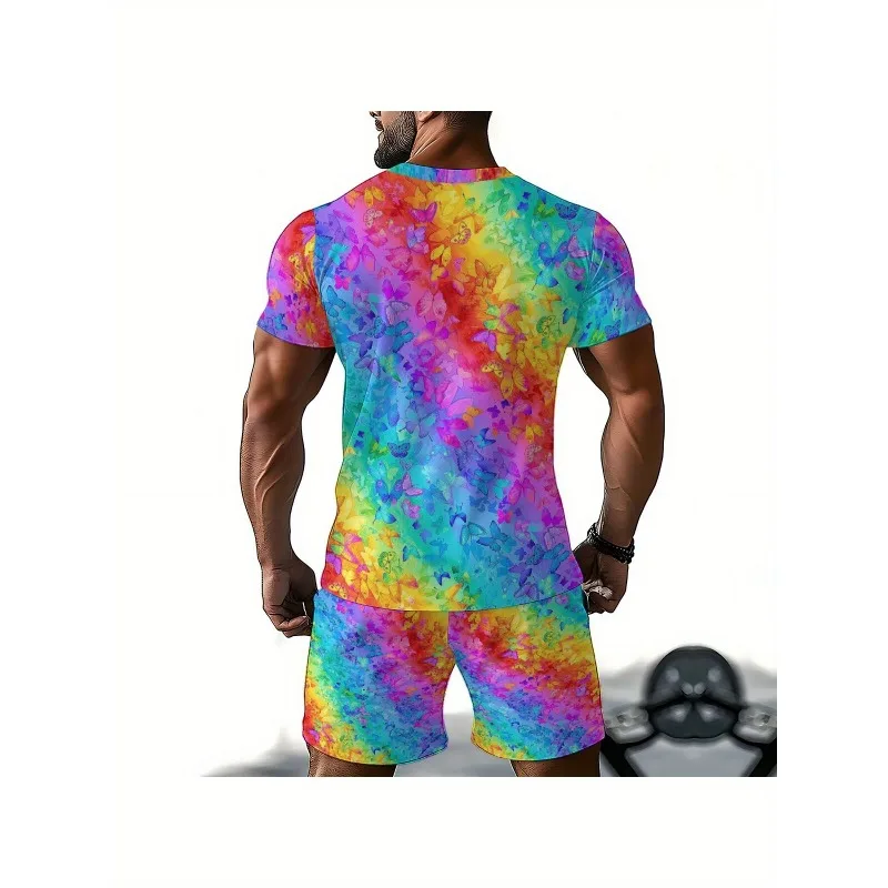 2025 Trendy 3D Printed T-shirt Shorts Casual Daily Sports Polyester Fiber Round Neck Short Sleeved Set Fashionable Men