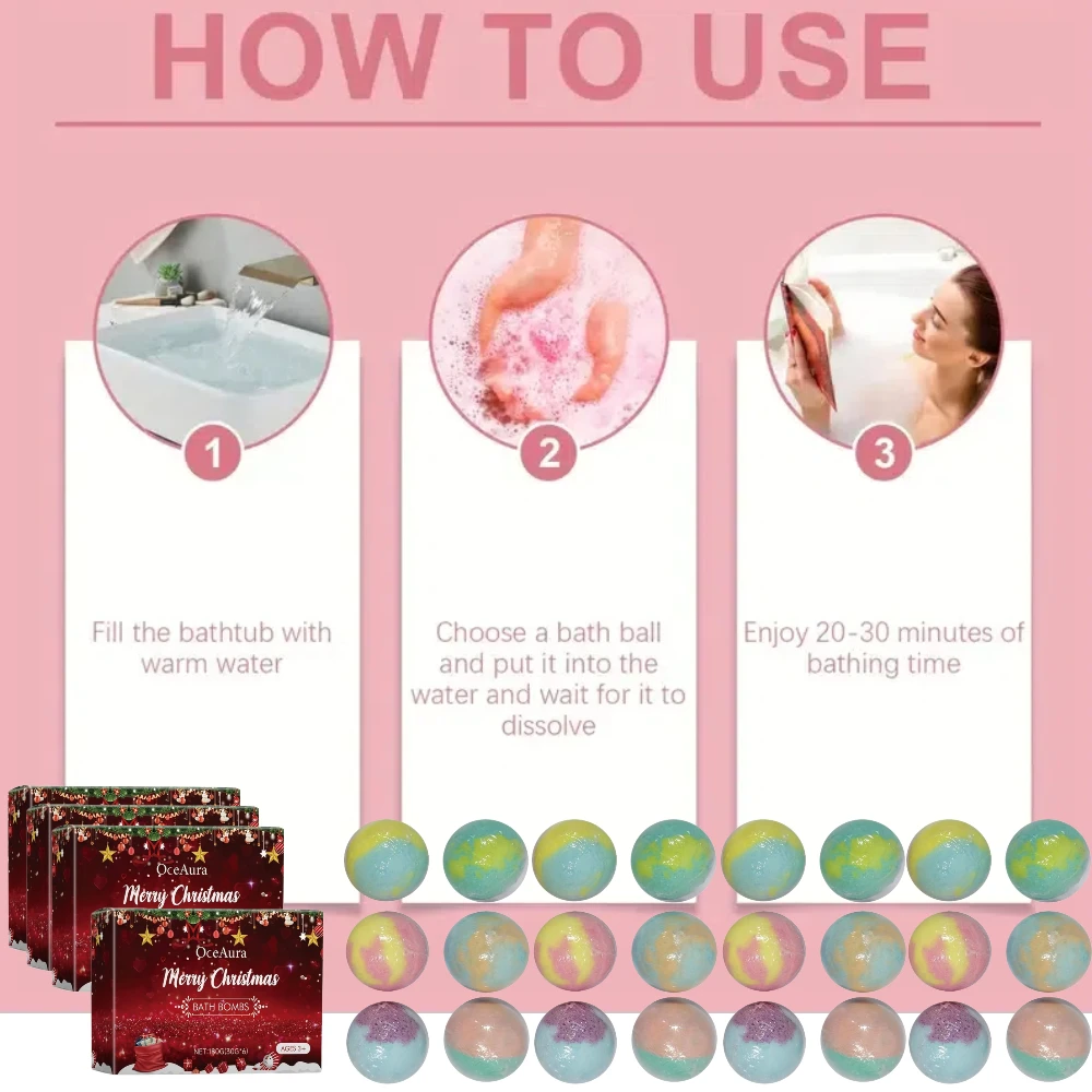 Juego de regalo de bolas de baño de 24 piezas, bola de sal de baño de colores mezclados de 15 g para burbujas, perfecta para Navidad, Halloween, regalos de Año Nuevo, festivo