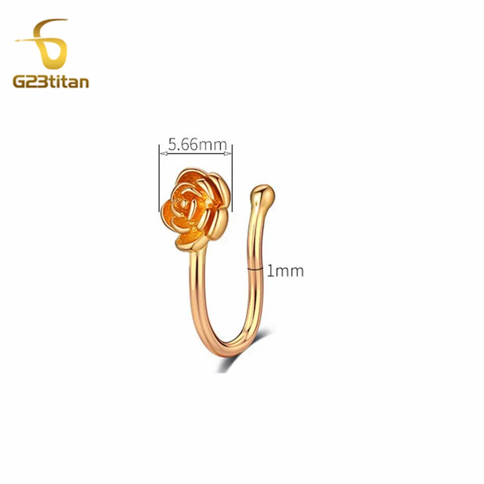 1pc Crystal Copper Rose Nose Clip U-shaped Fake Piercing Gold Color CZ Zircon Nose Ring Ear Clip Cuff  Jewelry Ornaments - view 6