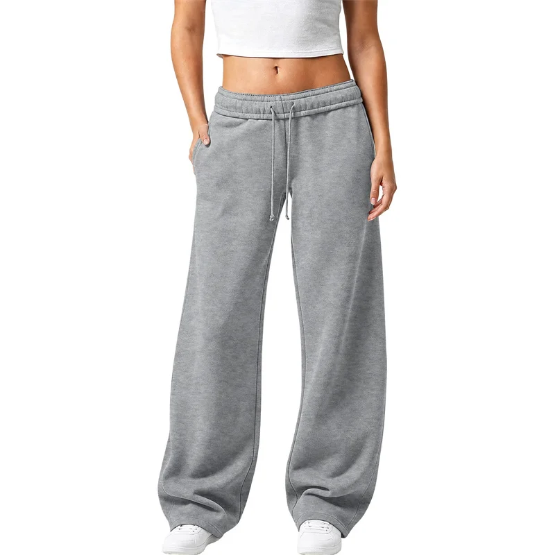NEUE einfarbige Damen-Sweatpants, lässig und bequem, Damen-Hose mit Kordelzug, gerade geschnitten, lockere, lässige Hose mit Kordelzug, weites Bein – Detail 3