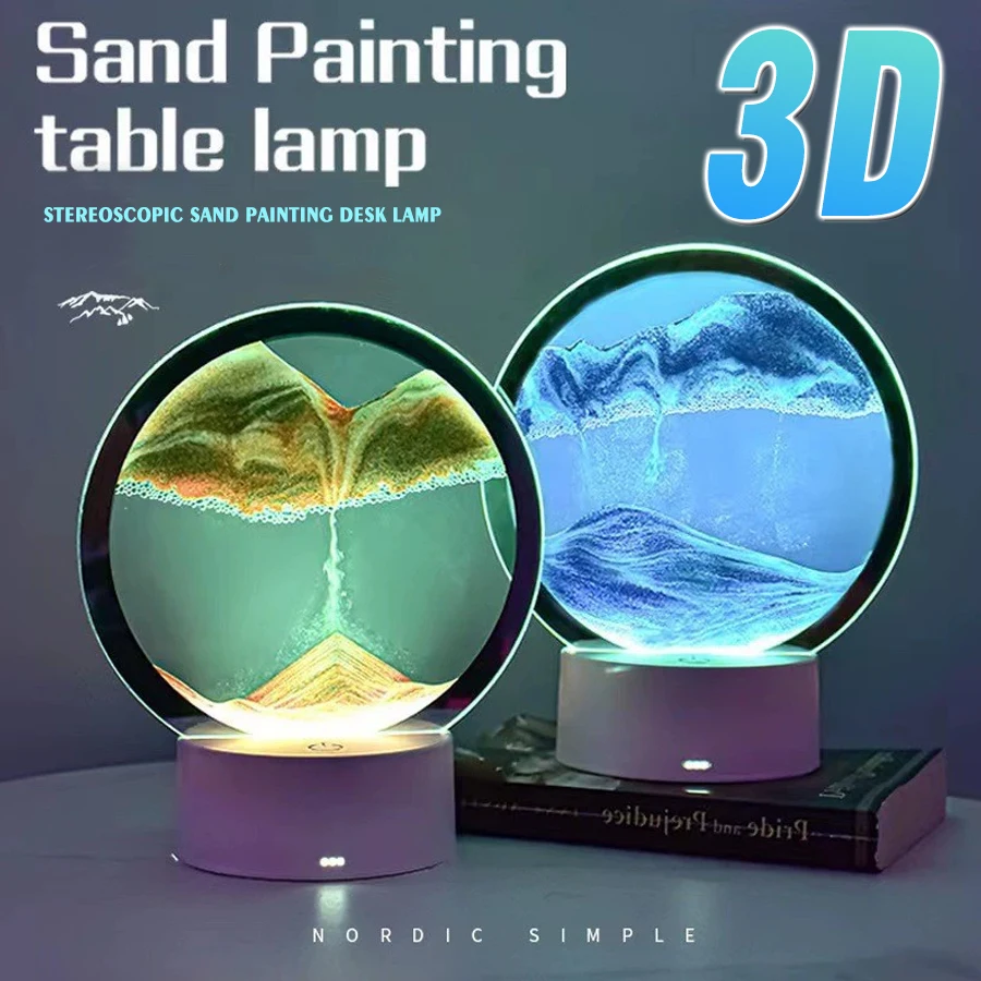 

C2 Dimmable Quicksand Painting Lamp 3D Dynamic Deep Sea Sandscape Art Night Lights for Bedroom Office Decor Bedside Table Lamp