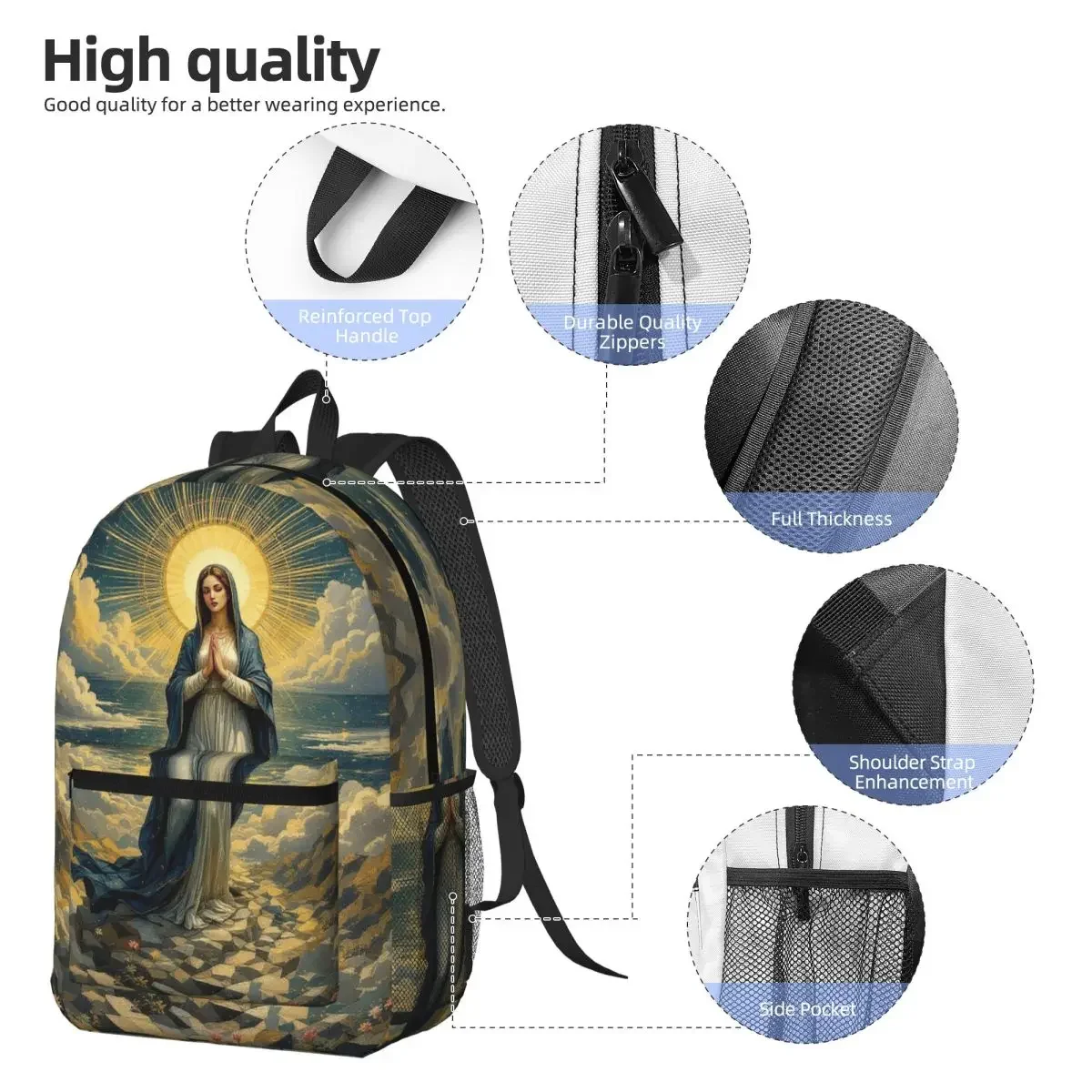 Virgin Mary Vibrant Religious Print Backpack Boys Girls BookBag Kids School Bag Computer Shoulder Bags for Men Women