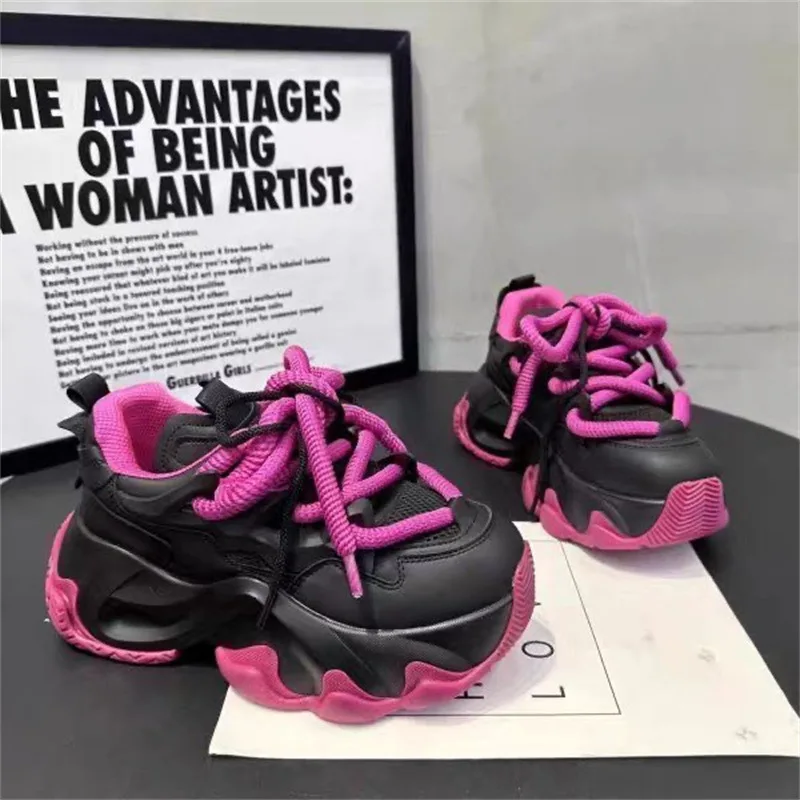 

Fashion Women's Chunky Sneakers Thick Rope Lace Up Height Increasing Mesh Breathable Casual Sports Shoes Running Platform Shoes