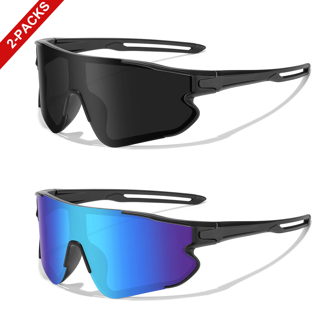 2 Paar Sonnenbrillen für Männer und Frauen, UV-Schutz, große Linse, Outdoor-Sport, Angeln, Schutzbrille, MTB, Fahrrad, Radfahren, Laufen, Wandern