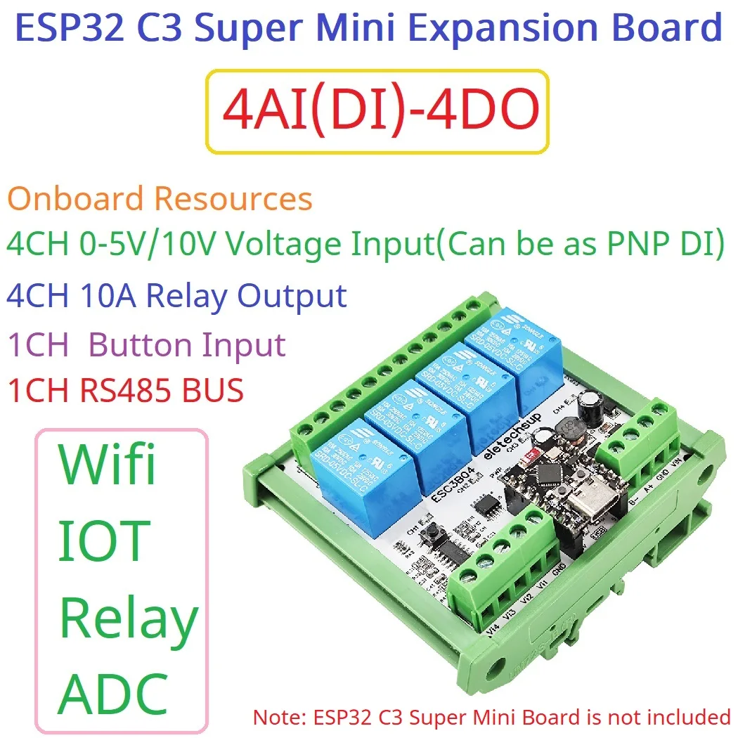 DC 7-24V ESP32 C3 Super Mini Expansion Board 4AI-4DO RS485 Relay Module for Arduino WEB MQTT Ethernet Network IOT