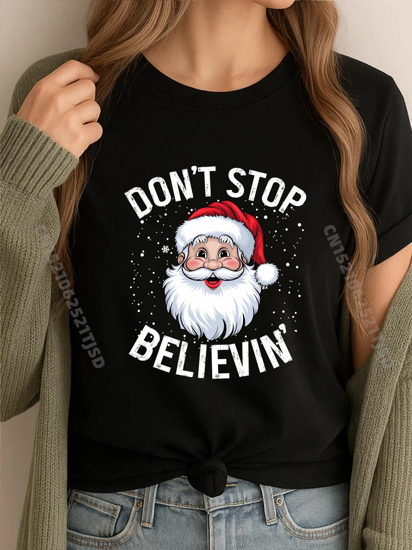 

Don T Stop Believing Рождественские рубашки с рисунком Санта-Клауса, забавные подарки