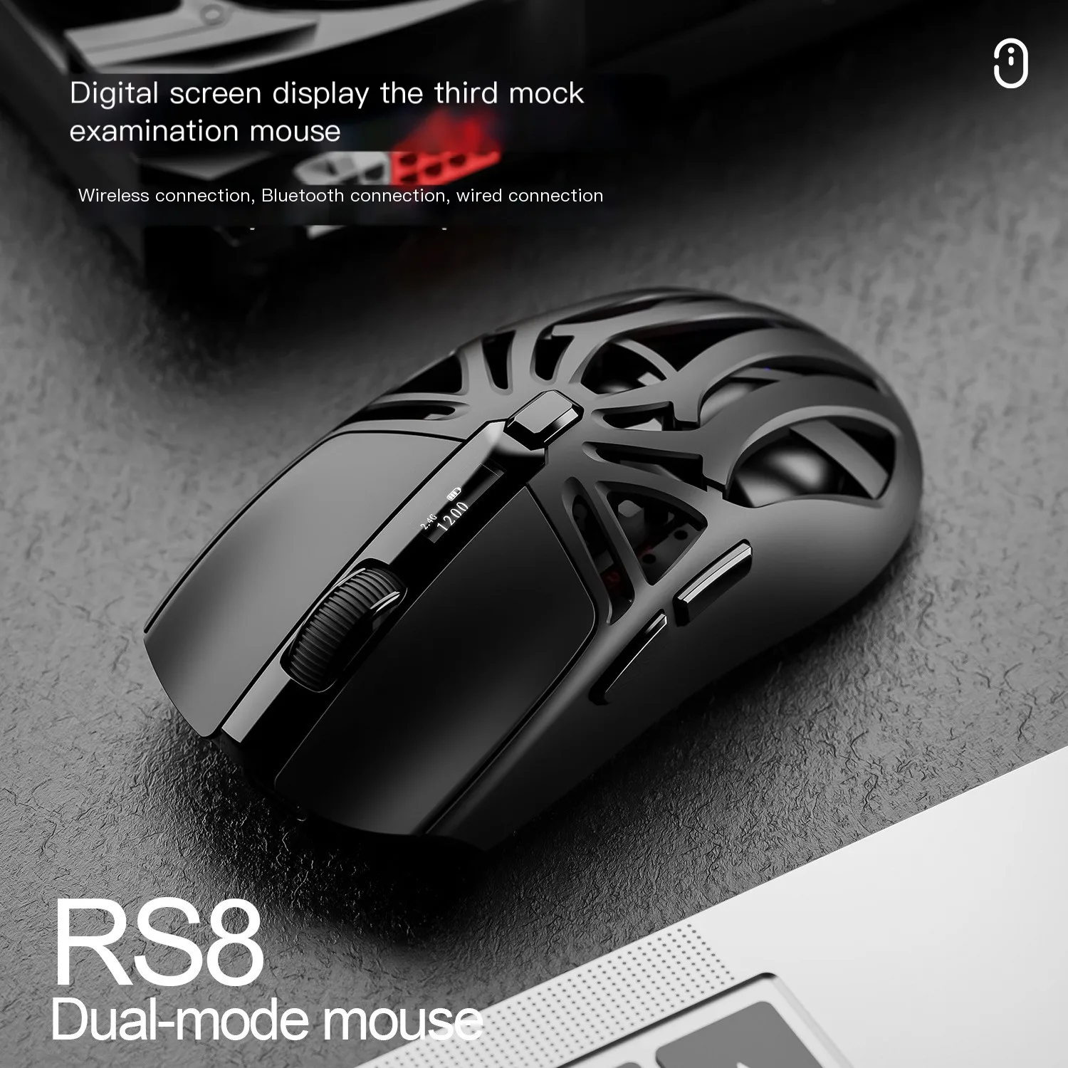 

RS8 Bluetooth Gaming Mouse 1000Hz Three-Mode Connection Lightweight 10000 DPI Macro Keys for Notebook Computer