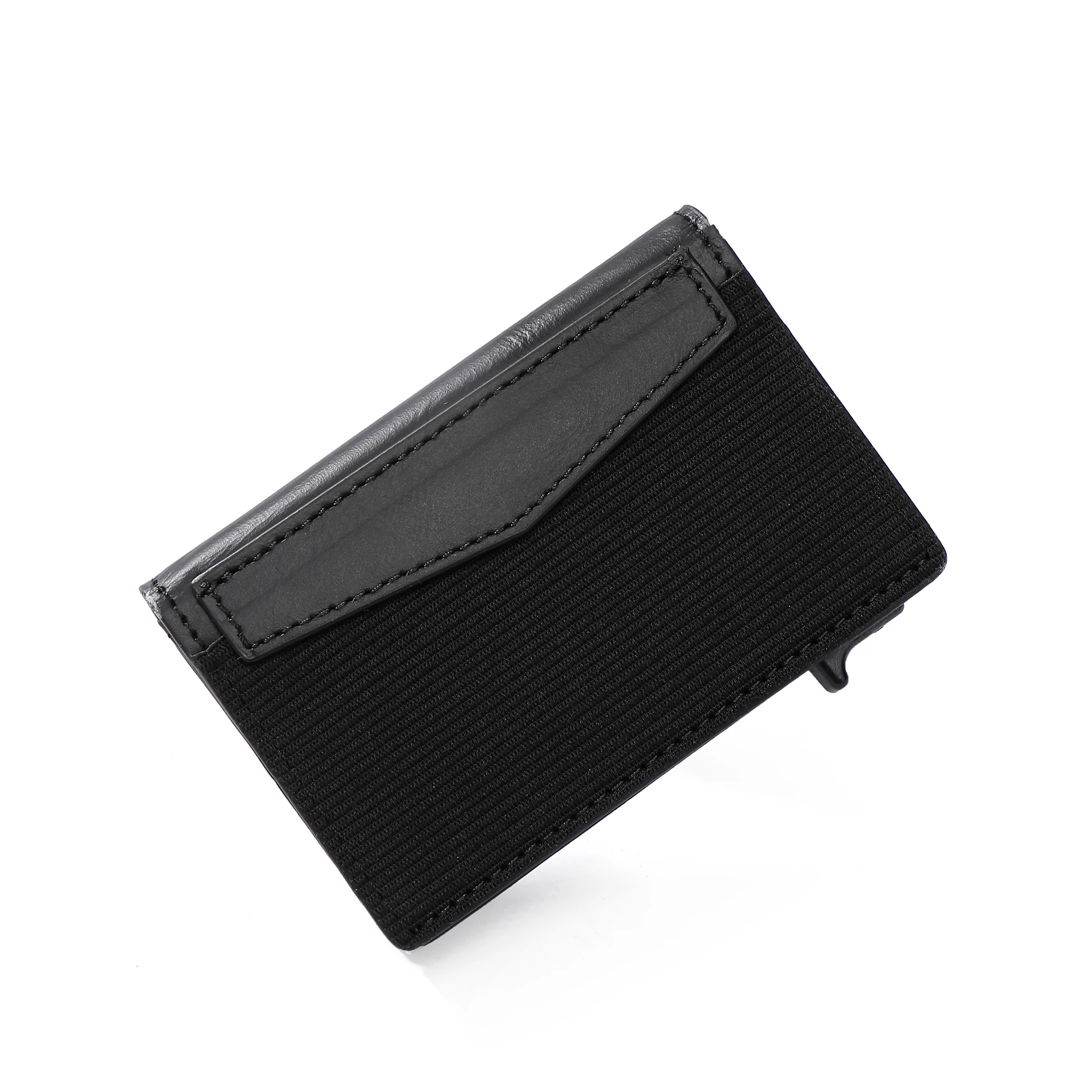 Luxury Genuine Leather Card Holder Upscale Side Push Pop Up Stainless Steel Card Case Large Capacity RFID Protection