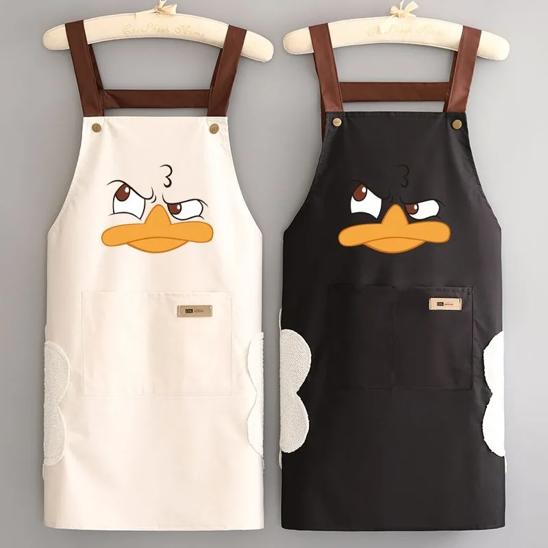 Waterproof Kitchen Apron With Pocket Restaurant Cooking Apron Working Uniforms Kitchen Cleaning Duck Printed Pattern Cloth Apron