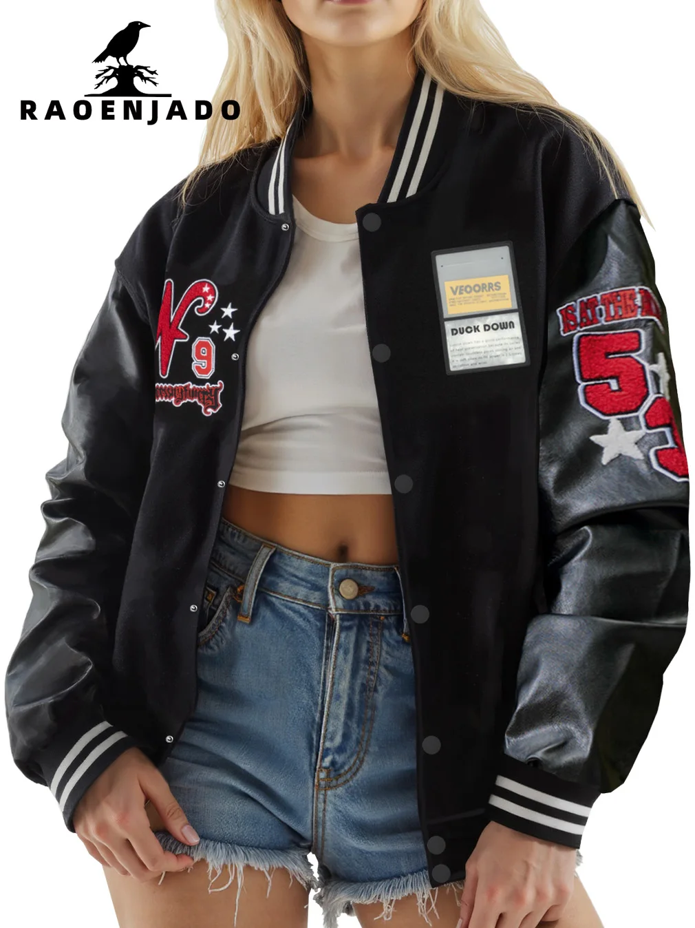 

Женская демисезонная куртка-бомбер из искусственной кожи, повседневная, винтажная, с вышивкой, оверсайз, уличный стиль, унисекс