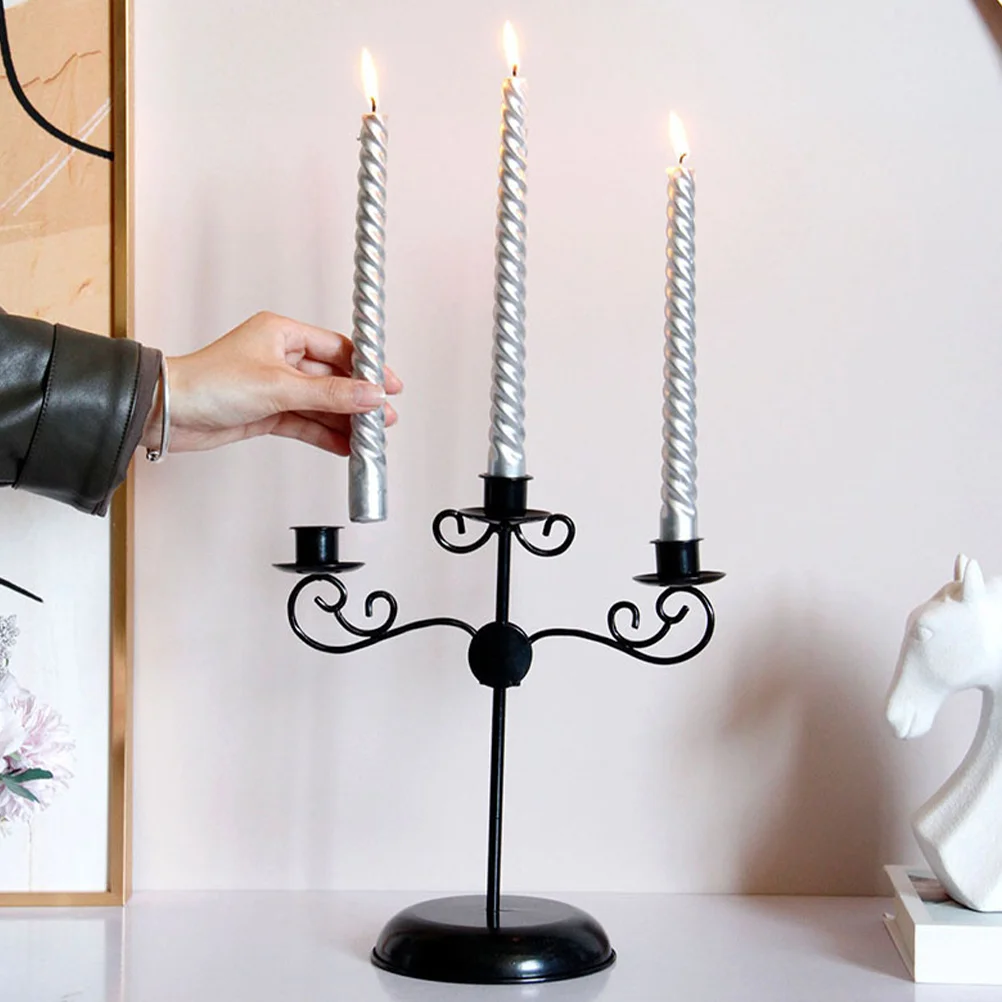 Three-headed Candlestick Wedding Candelabra Ornament Tealight Holders Taper Decorations Iron Black