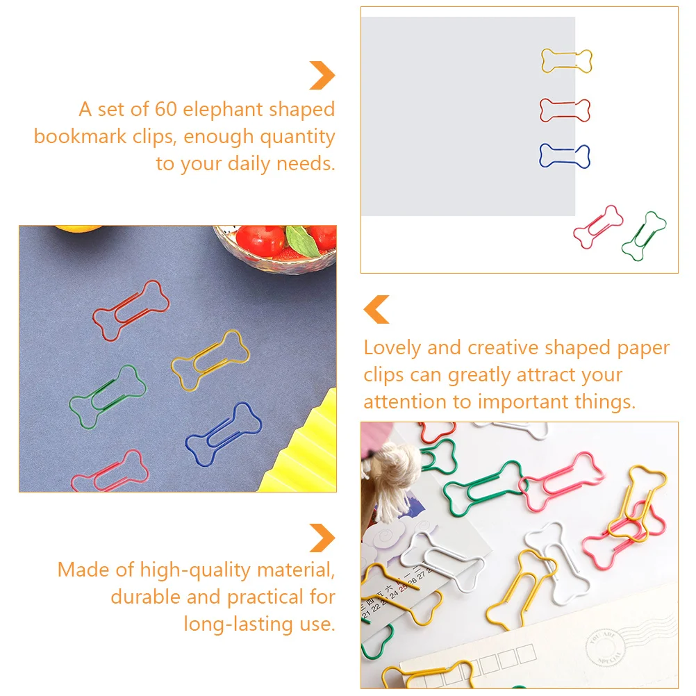 Bone Paper Clip Animal Clips Colored Office Bookmark Pin Shape Note Cartoon Metal