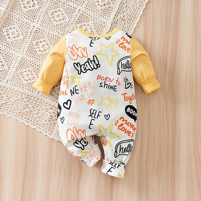 الوليد بيبي بوي ملابس طويلة الأكمام 0-18 أشهر قطعة واحدة الأقواس موضة البرتقال الأسد طباعة الطفل منامة الرضع بذلة غير رسمية #2