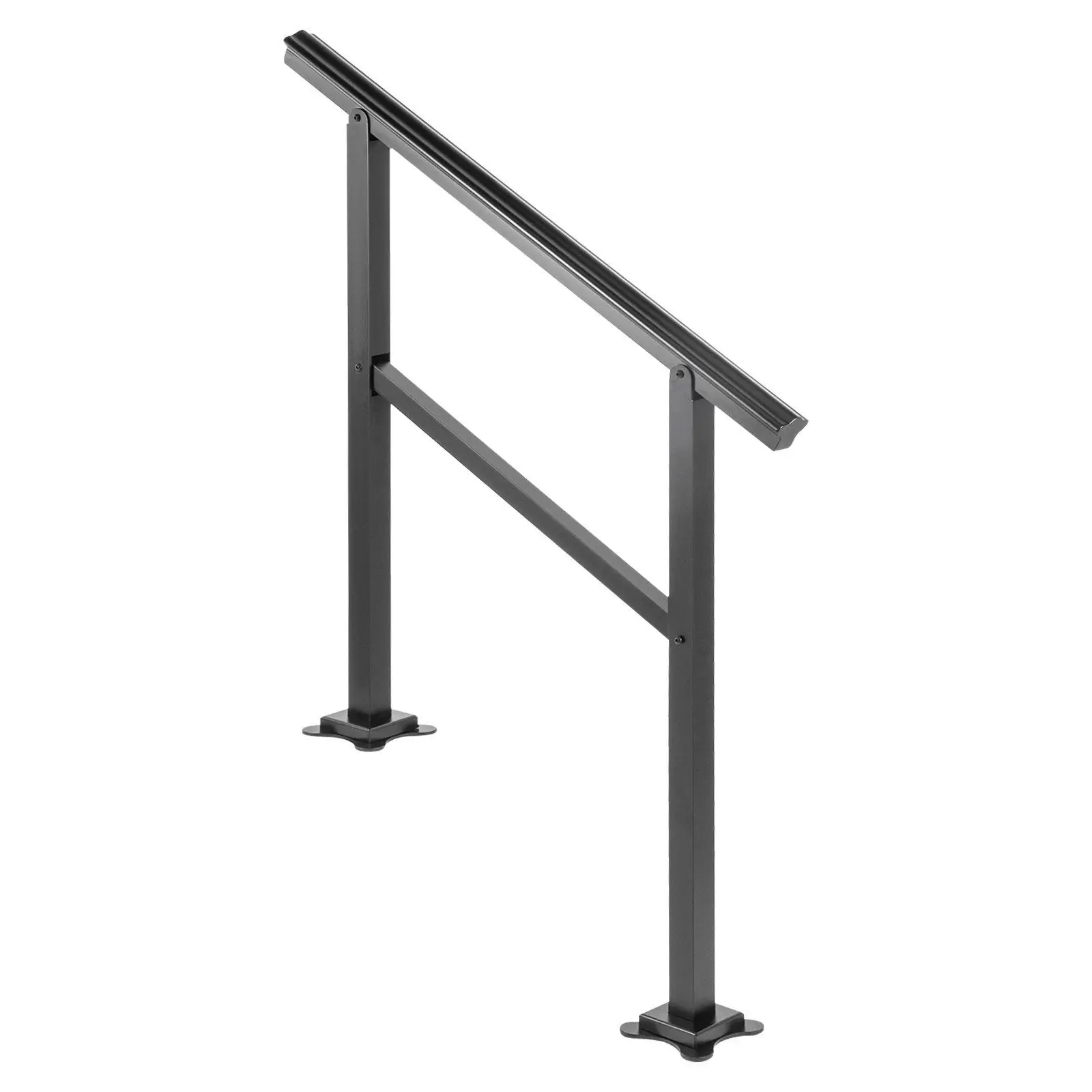 High Strength 165lb 2-3 Step Aluminum Stair Railing 35.8x35.2 Inch Adjustable 0-30° Weather Resistant Outdoor Handrail Black