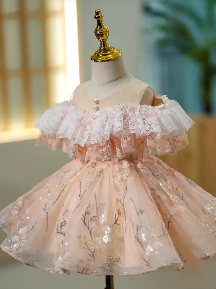 High-End Sequin Design Children\'s Performance Evening Gown Wedding Birthday Baptism Party Girls Easter Eid Dresses A2500