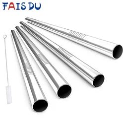 Reusable Boba Drinking Straws with Cleaning Brush 4Pcs Extra Wide Stainless Steel Metal Bubble Tea Straw for Smoothie MilkShakes