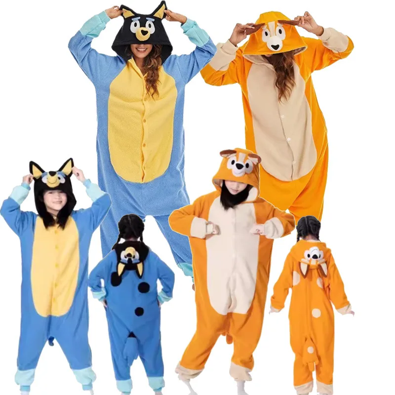 Bluey Blue Dog Yellow Dog Cartoon Creative Design Hooded Jumpsuit Boys And Girls Sleepwear Family Home Clothes Skin  Comfortable