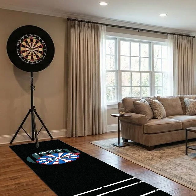 VIKAMA Vintage Dartboard Logo Dart Mat With Measuring Lines Non Slip Anti Damage Long Game Floor Rug