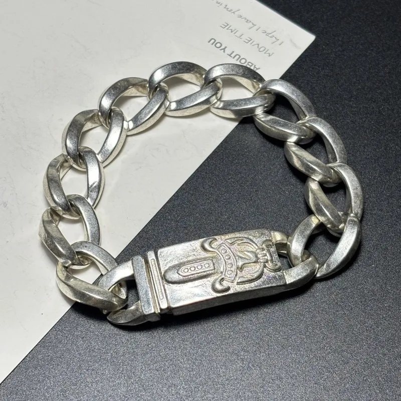 Vintage Embossed Cross Bracelet for Men Women, Retro Thai Silver Plated Punk Hand Chain, Unique European Couple Jewelry Gift