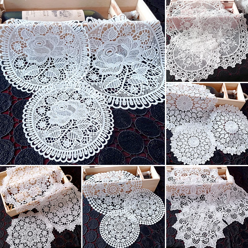 1PC 15/20/25cm Round Lace Embroidered Hollow Coaster Dining Table Placemat Coffee Tea Mat Decoration