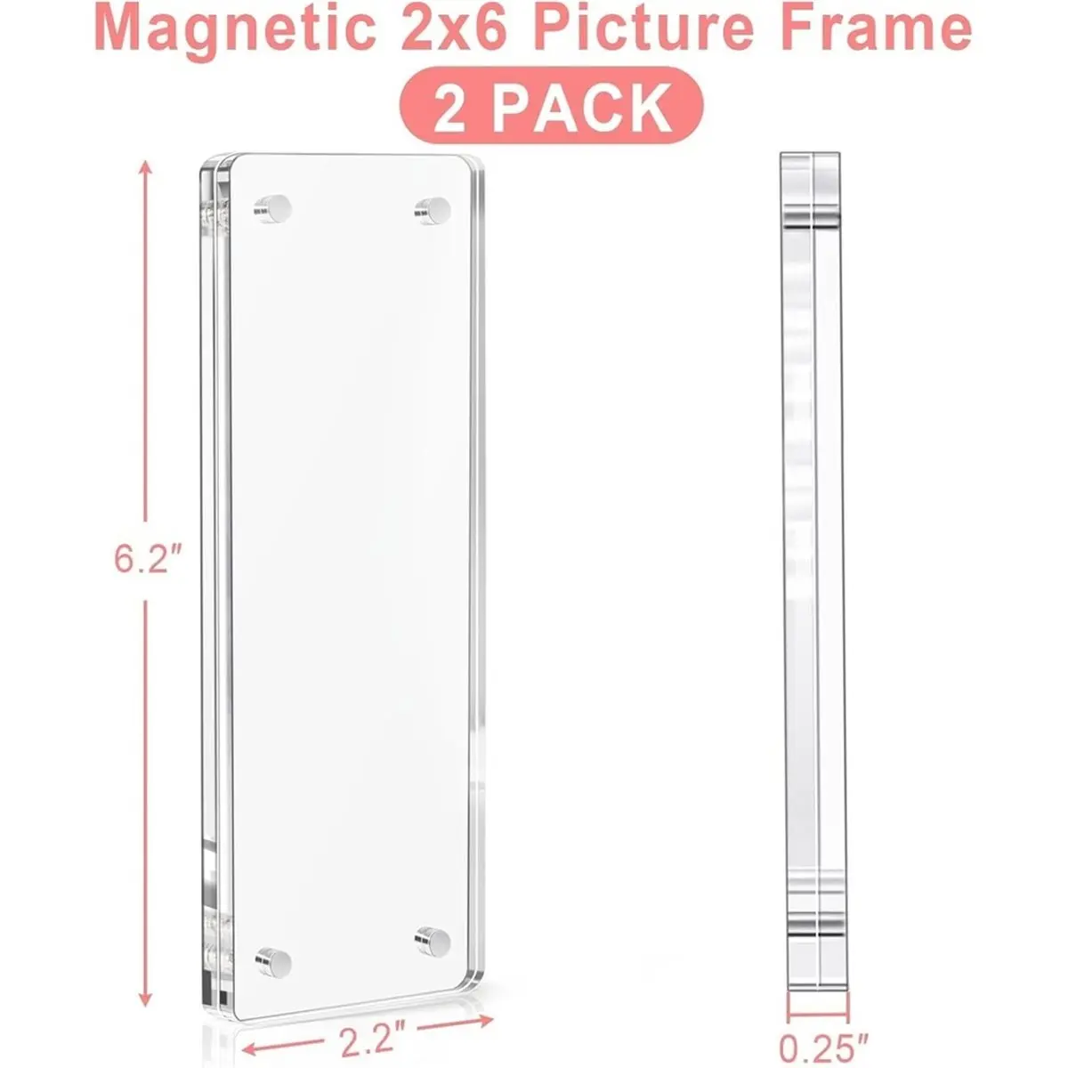 HGHO 4 Pack Photo Booth Frame 2x6 Picture Frame, Acrylic Fridge Magnetic Frames, Clear Acrylic Frame for Refrigerator