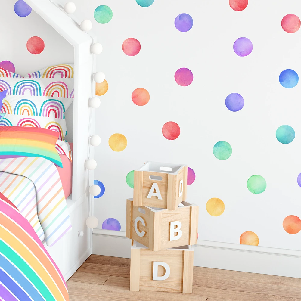 Watercolor Rainbow Polka Dot Wall Sticker Baby Nursery Kids Room Boho Dot Wall Decal Playroom Bedroom Vinyl Decor