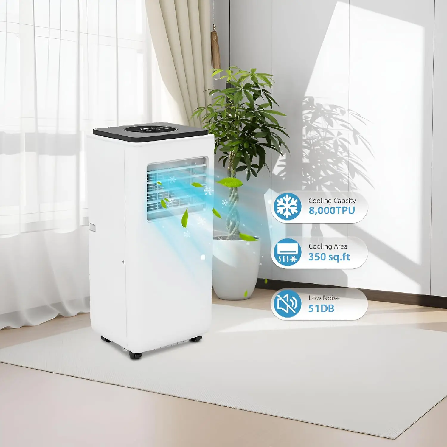 

Garvee 8000 BTU Portable Air Conditioner with Digital LED Touch Panel, 3-in-1 Mobile AC Unit on 360° Wheels with Cover for Rooms Up to 350 Sq.Ft