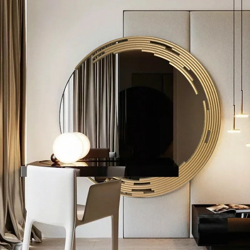 Gold Round Full Body Mirror Vanity Big Full Length Pocket Wall Mirror Makeup Aesthetic Decorative Espejo Cuerpo Entero Miroir