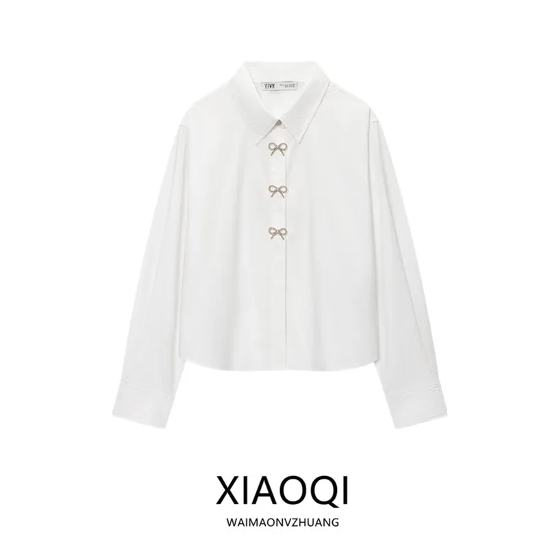 

Faionable Versatile Women's irt 2025 Winter New Arrival Jewelry Button Decor Straight Cut Long Sve Girls' irt