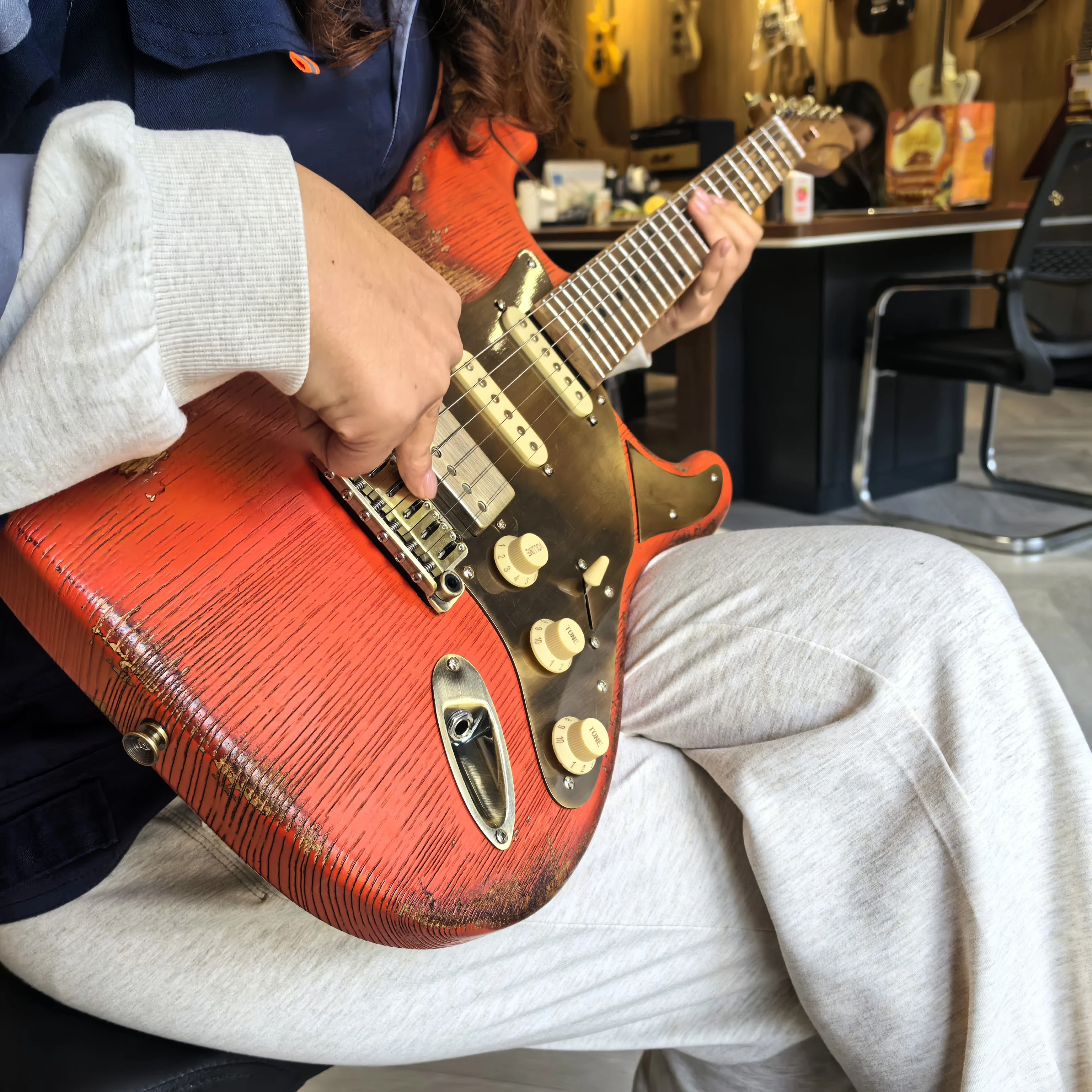 Matte Orange 6-String Electric Guitar! Customized Accessories! Aluminum-Nickel-Cobalt Pickups! Locking Tuning Pegs!