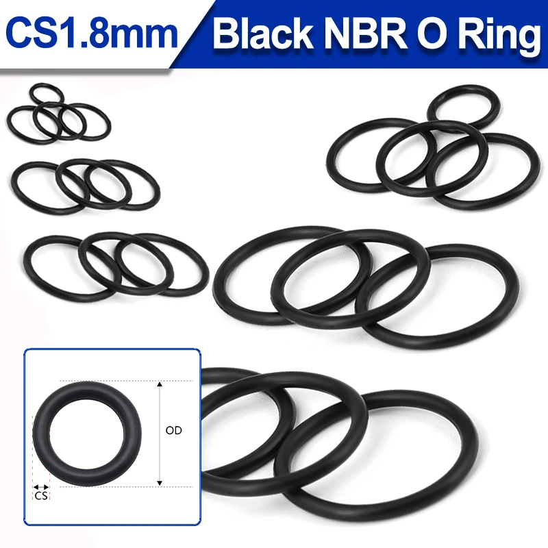 

Black NBR O Ring Thickness CS1.8mm ID1.8~71mm Nitrile Rubber Corrosion Oil Resist O Shape Sealing Washer Seal Gasket 10/50/100Pc