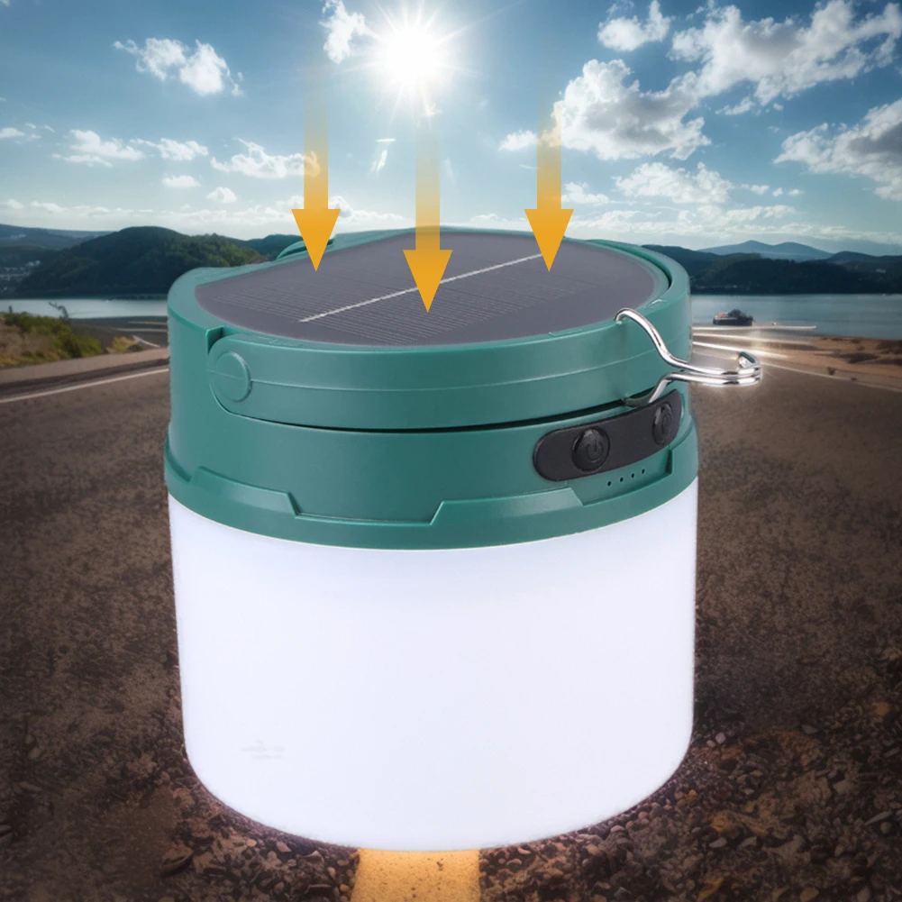 Solar Camping Lantern with String Lights Hanging Tent Light Waterproof Emergency Lamp for Hiking Power Outage Saving Bulb