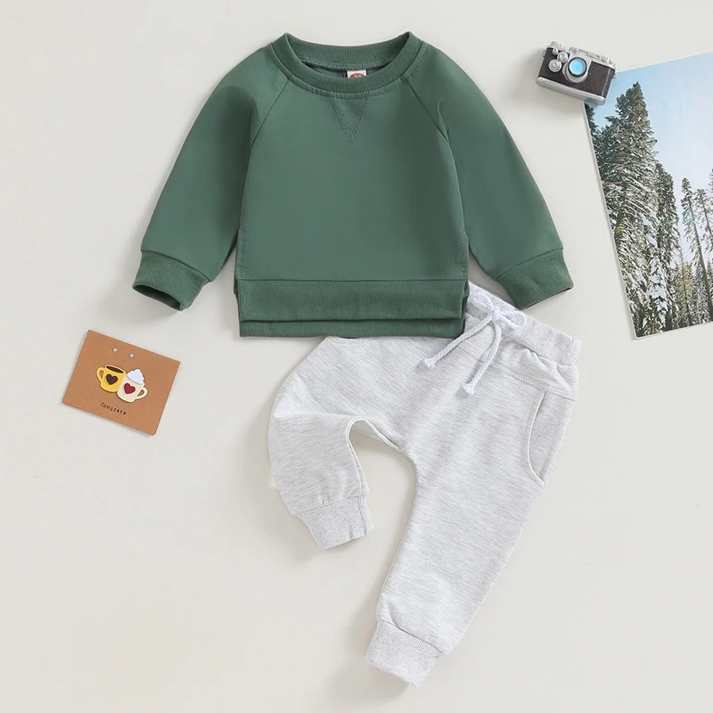 2023-10-12 Lioraitiin 0-3Y Baby Boy Girl Outfit Long Sleeve Crewneck Pullover Sweatshirt Top Jogger Pant Set Fall Winter Clothes