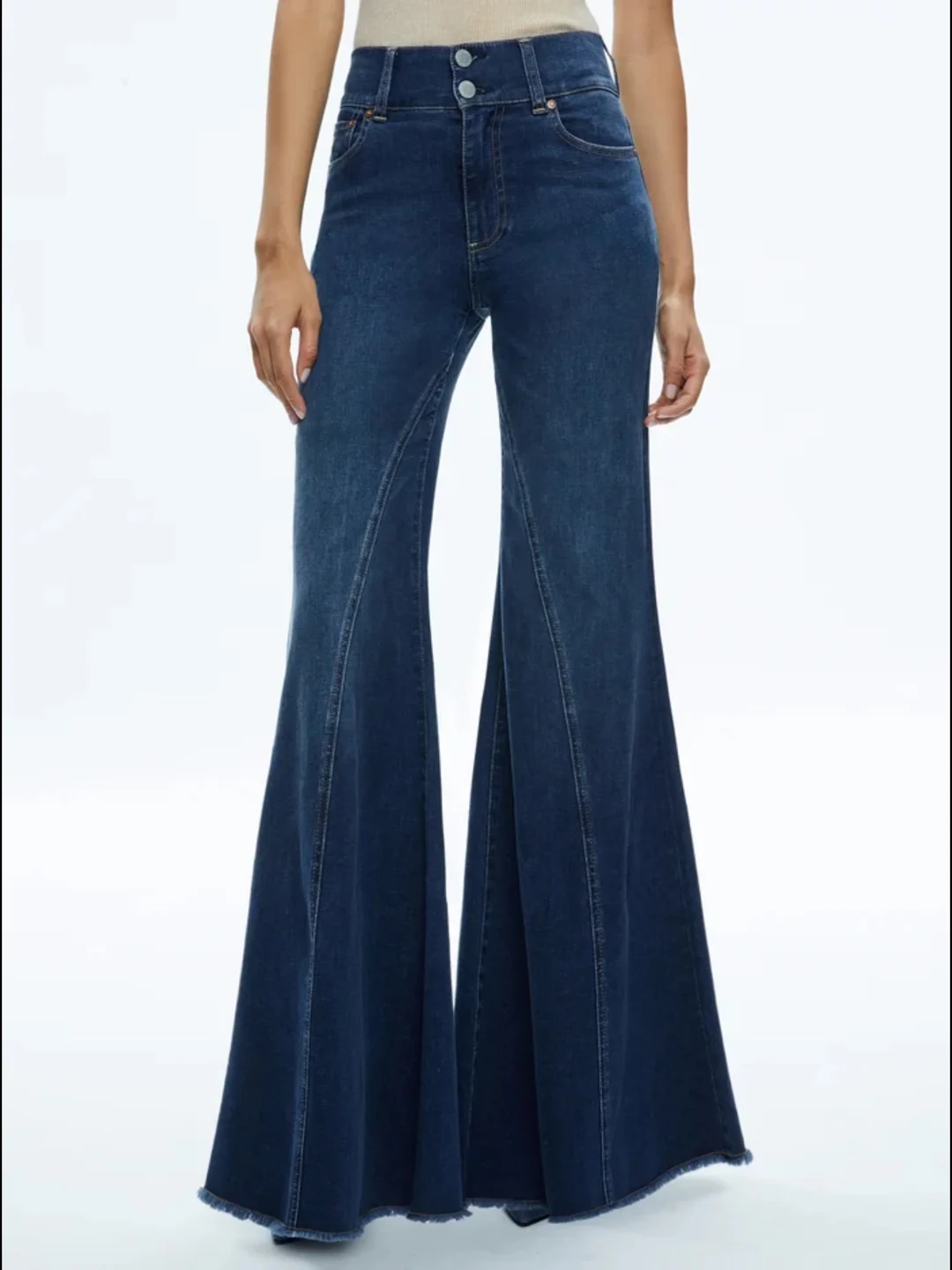 

2025 New Women Blue Flared Jeans High Waist Solid Color Fashion Slim Denim Pants