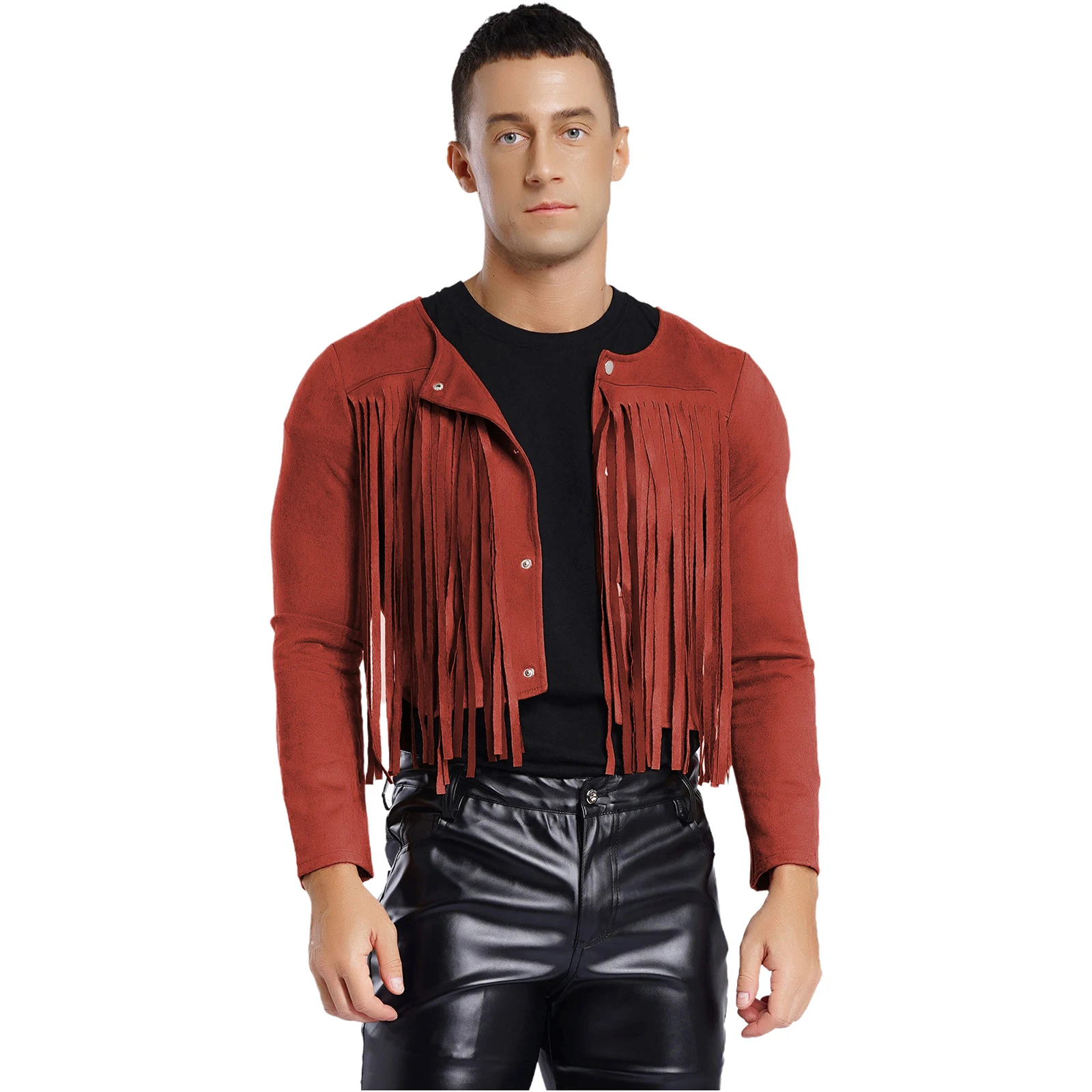 

Men's Vintage Western Cowboy Outerwear Fringe Faux Suede Crop Jackets Long Sleeve Button-up Cardigan Hippie Style Waistcoat