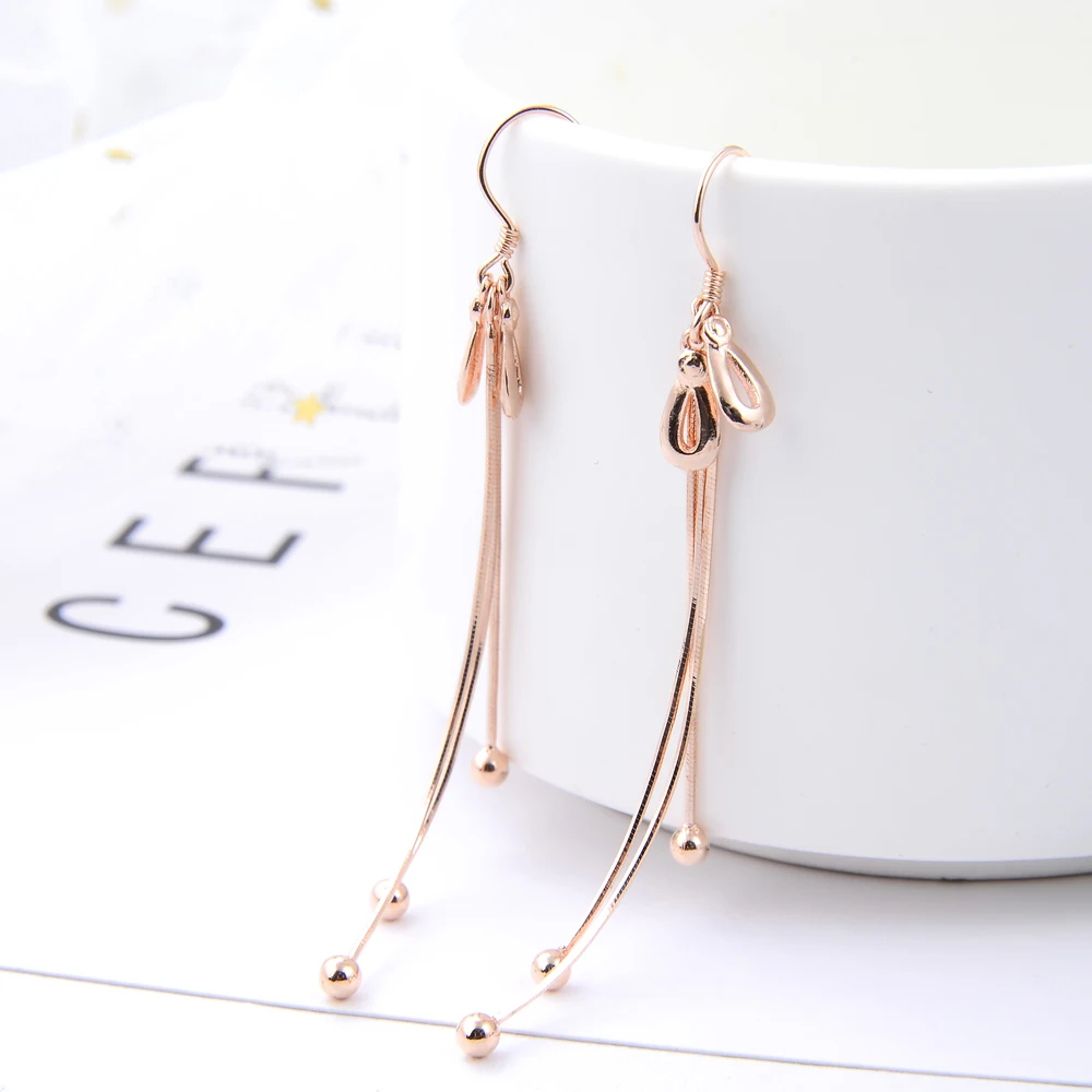 Trend Statement Minimalist 925 Sterling Silver Earrings Round Wedding Long Pendant Earrings Rose Golden Jewelry Female Gift