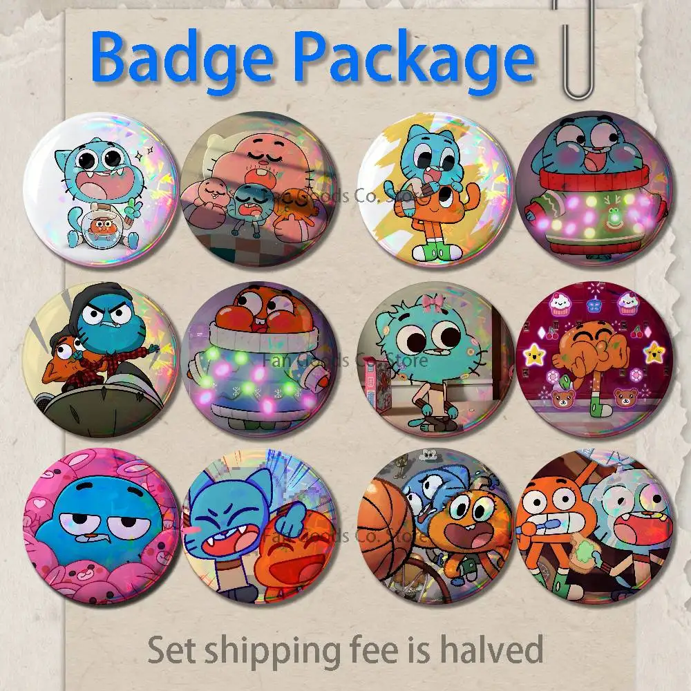 G-Gumballs And D-Darwins Brooches for Backpack Accessories 25,32,44,58,75mm Round Enamel Pins 2-piece set Cartoon Anime Badge