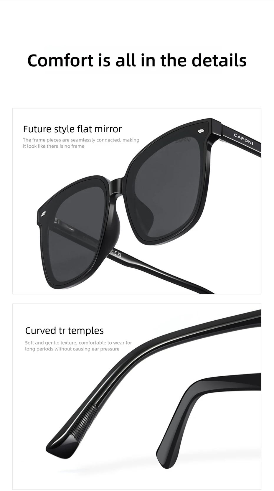CAPONI Polarisierte Männer Sonnenbrille Outdoor Fahren Einteilige Linsen Quadratische Sonnenbrille Anti Glare UV400 Schützen Schwarz Schatten CP35709 – Detail 21
