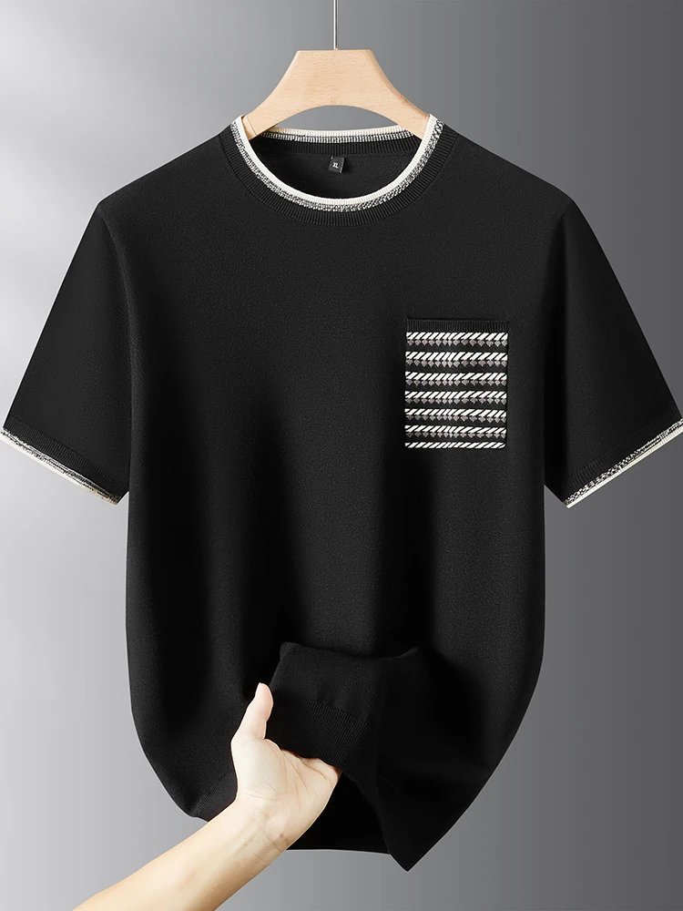 

Мужской трикотаж премиум-класса с коротким рукавом, повседневный, свободного кроя, модный, больших размеров, осенне-зимний, комфортный, дышащий, с круглым вырезом, новинка.