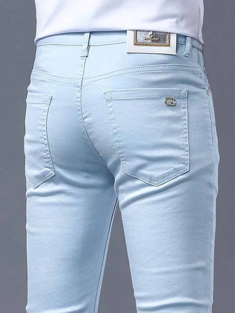 2024 Spring and Autumn New Fashion Solid Color Straight Leg Stretch Jeans Men\'s Casual Slim Comfortable Breathable Denim Pants